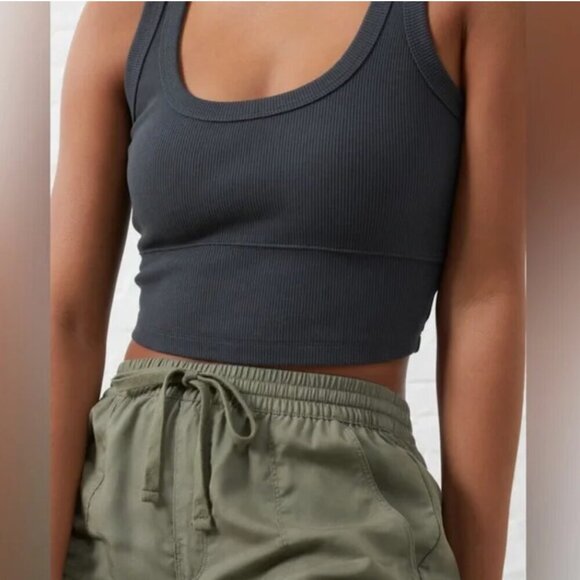 UpWest Cropped Ribbed Layering Tank Top in Soot N222 M - Picture 1 of 10